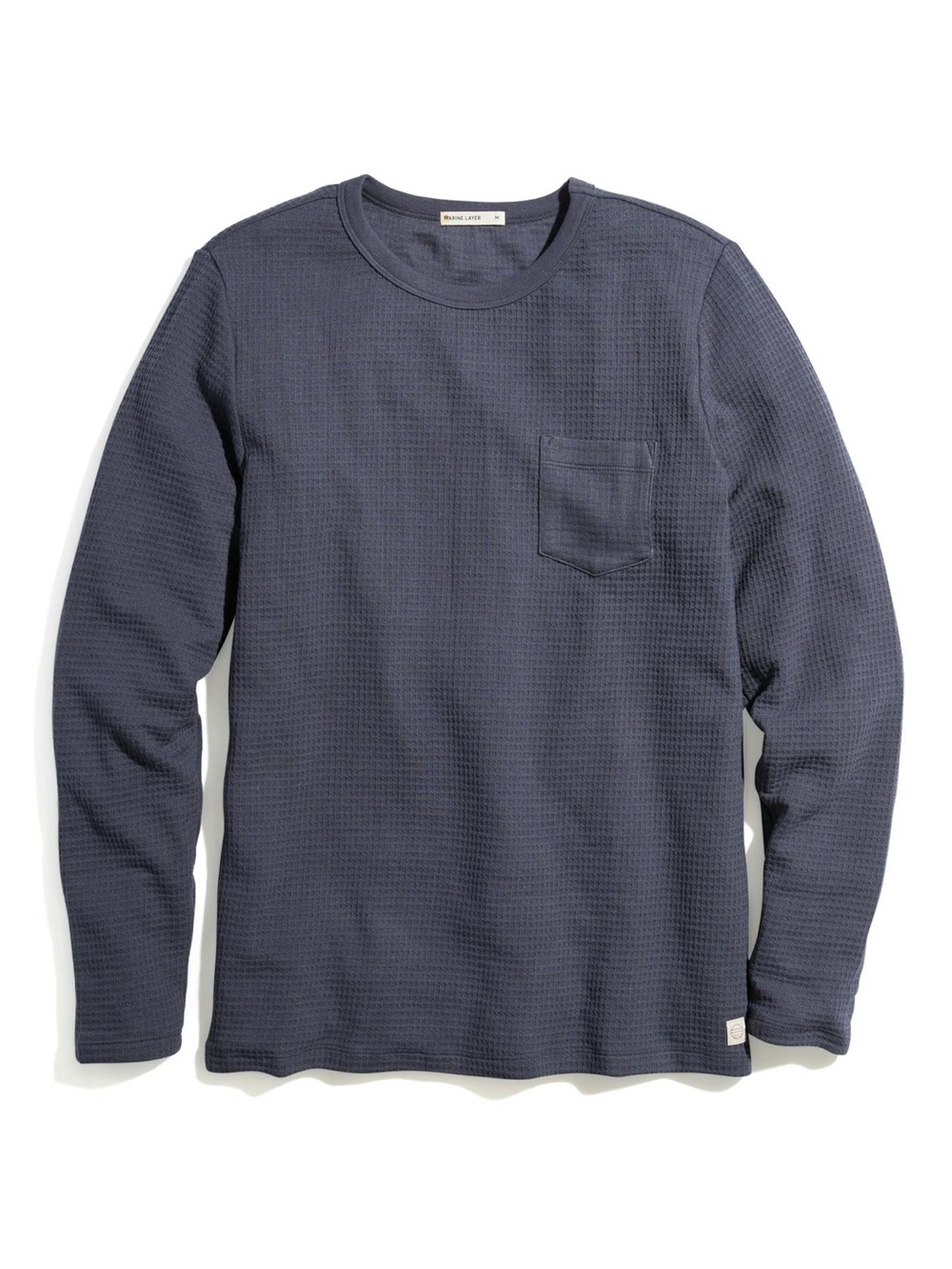 Marine Layer Waffle Knit Long-Sleeve Pocket Tee in Navy